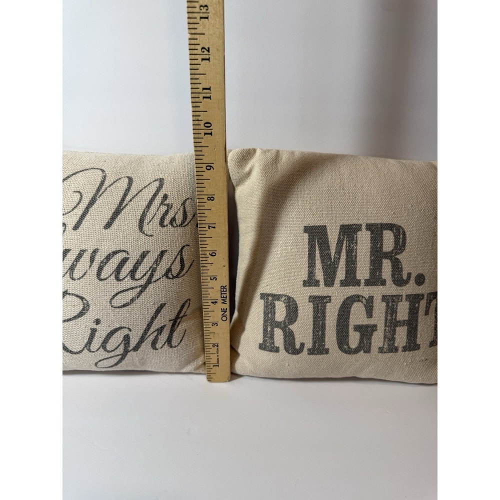 Rustic Burlap Throw Pillows 9" Mr Right Mrs Always Right Couples Novelty Decor - Picture 5 of 6